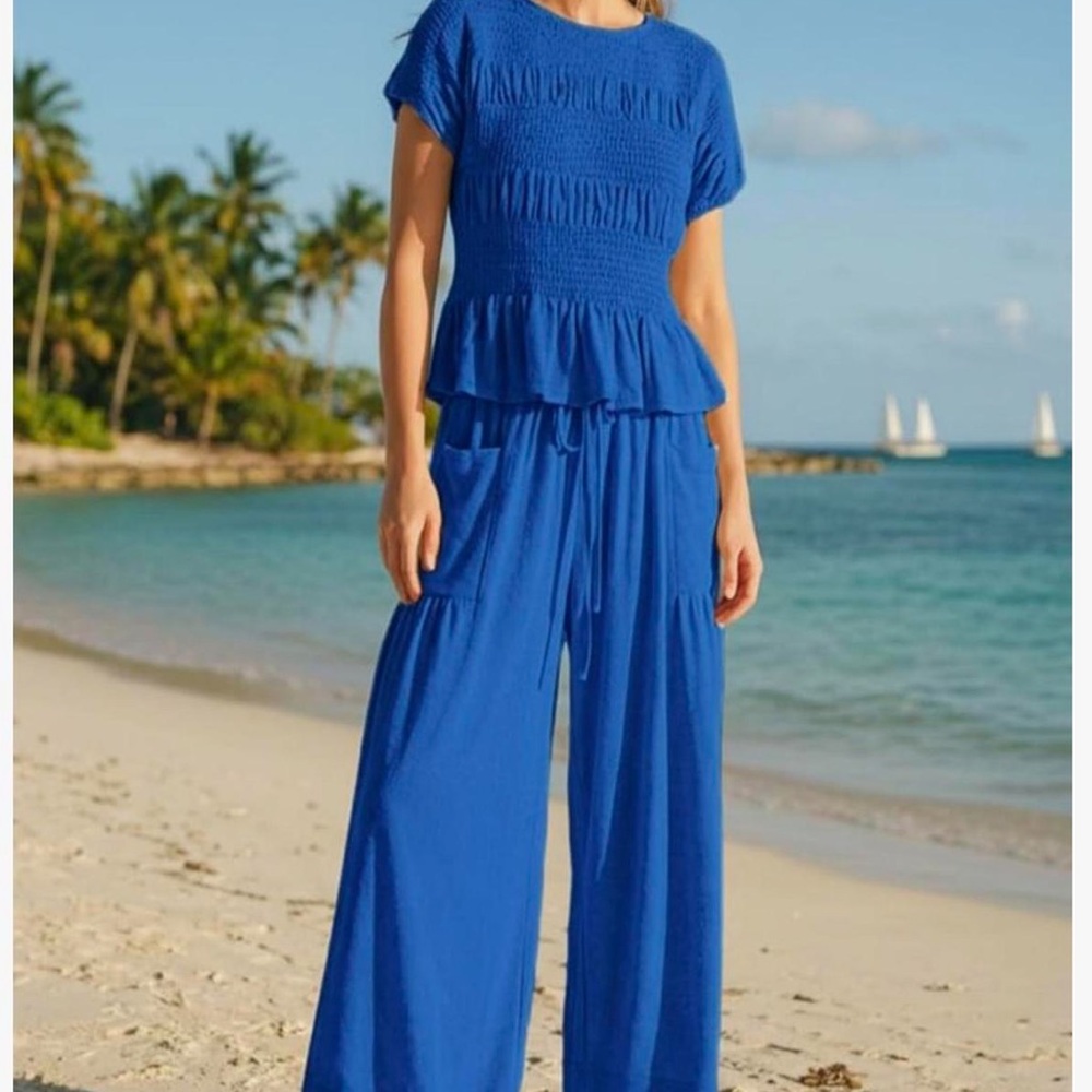 SOLD Piece Co-Ord Smocked Top Wide-Leg Pants Lounge Set | TikTok